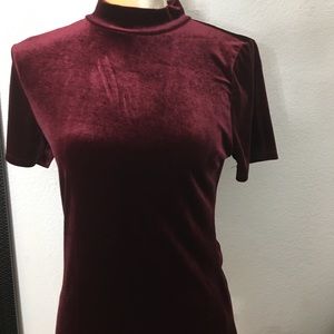 Turtle neck red velvet shirt blouse